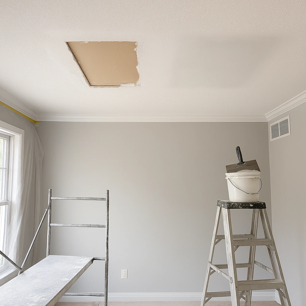 Asheville drywall repair and ceiling texture blend by Civil & Home Solutions